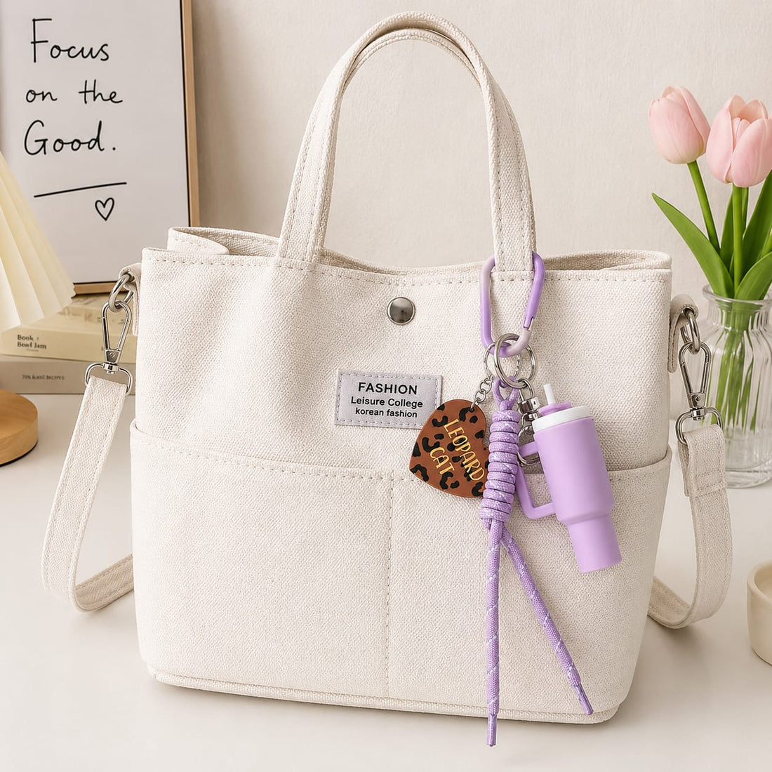 Lavender Leopard Cup Charm Keychain