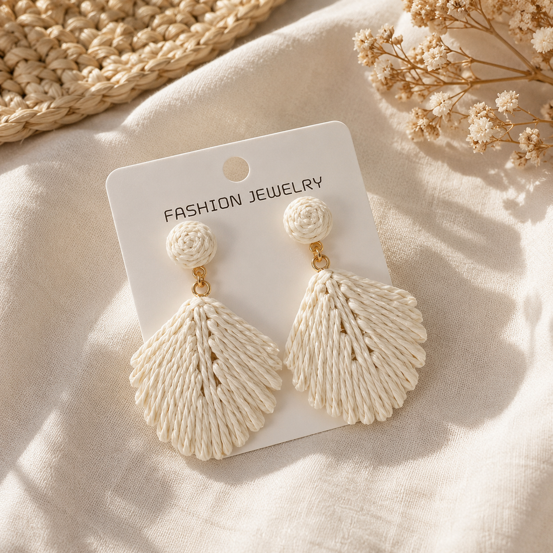 Ivory Palm Leaf Handmade Earrings