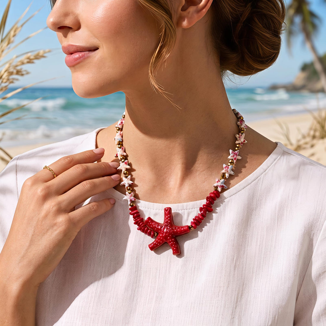 Red Coral Starfish Necklace
