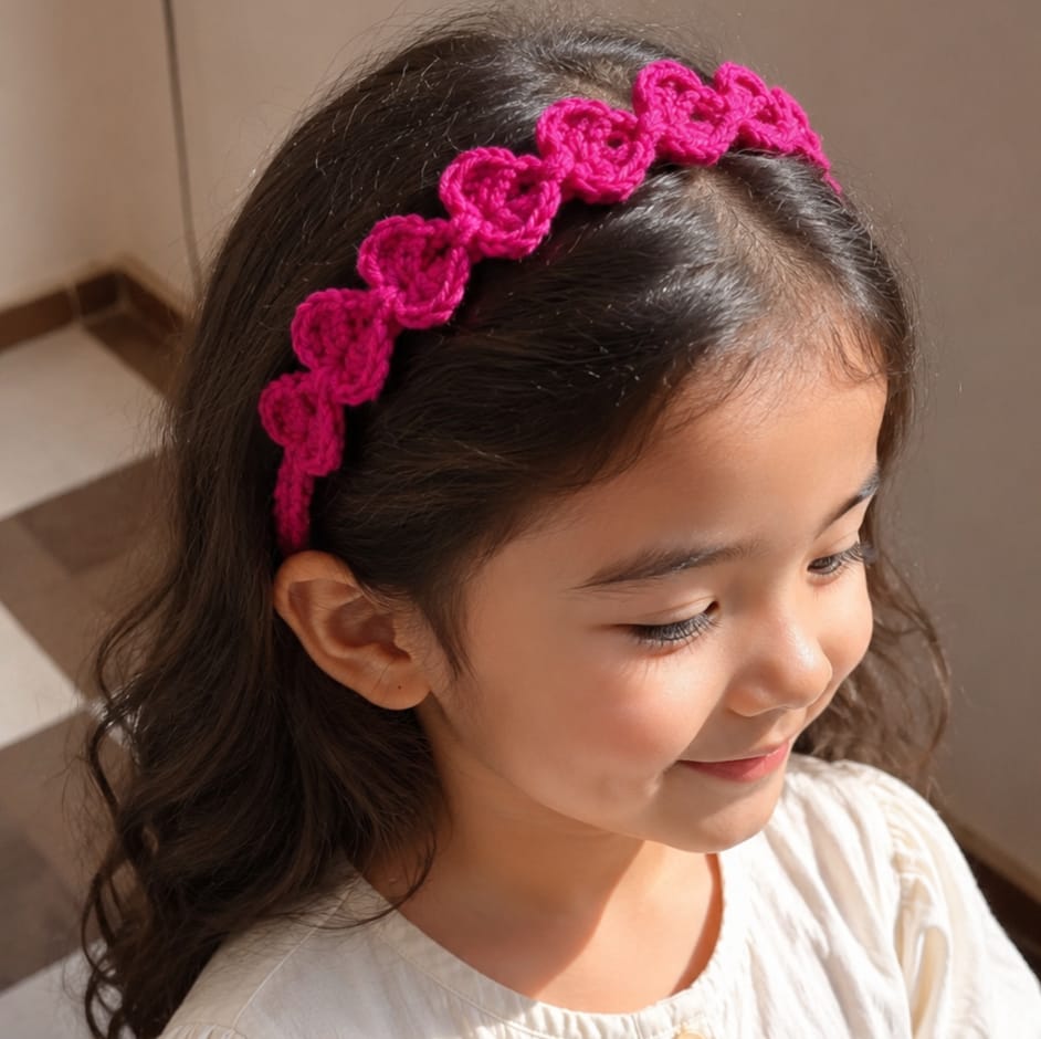 Fuchsia Heart Crochet Headband
