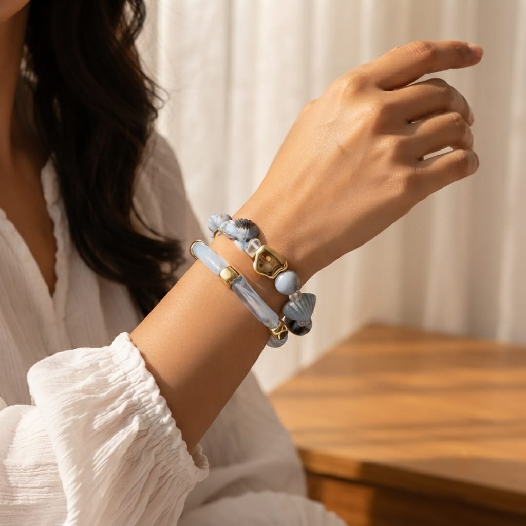 Sky Blue Coastal Charm Bracelet Set