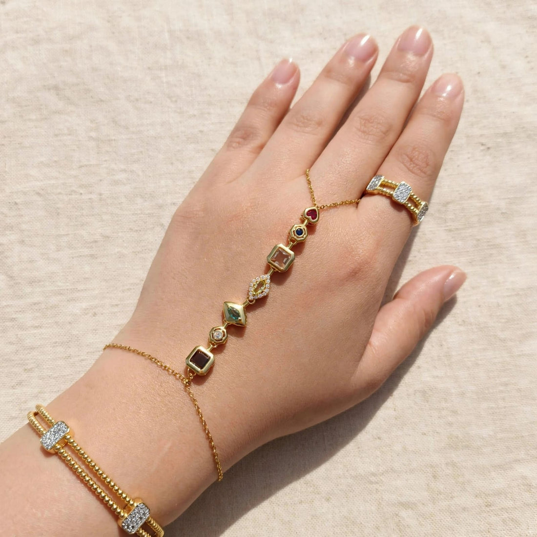 Aura Gemstone Hand Chain - Multi-Shape