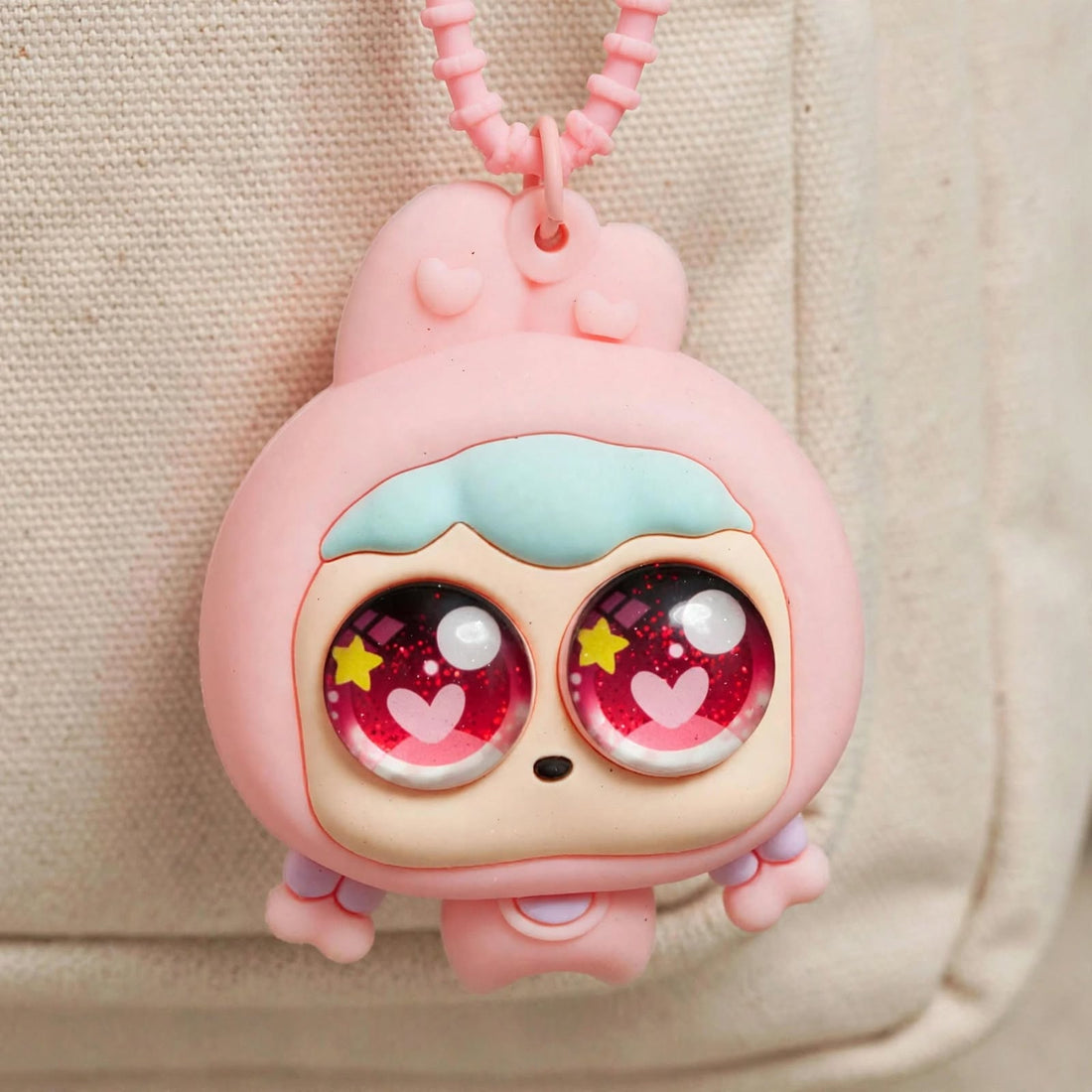 Sweet Heart Eyes Bunny Hood Charm - Kawaii Pink Bag Keychain