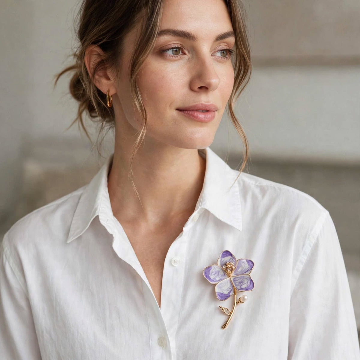 Lavender Marble Bloom Pearl Brooch
