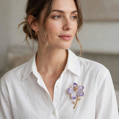 Lavender Marble Bloom Pearl Brooch