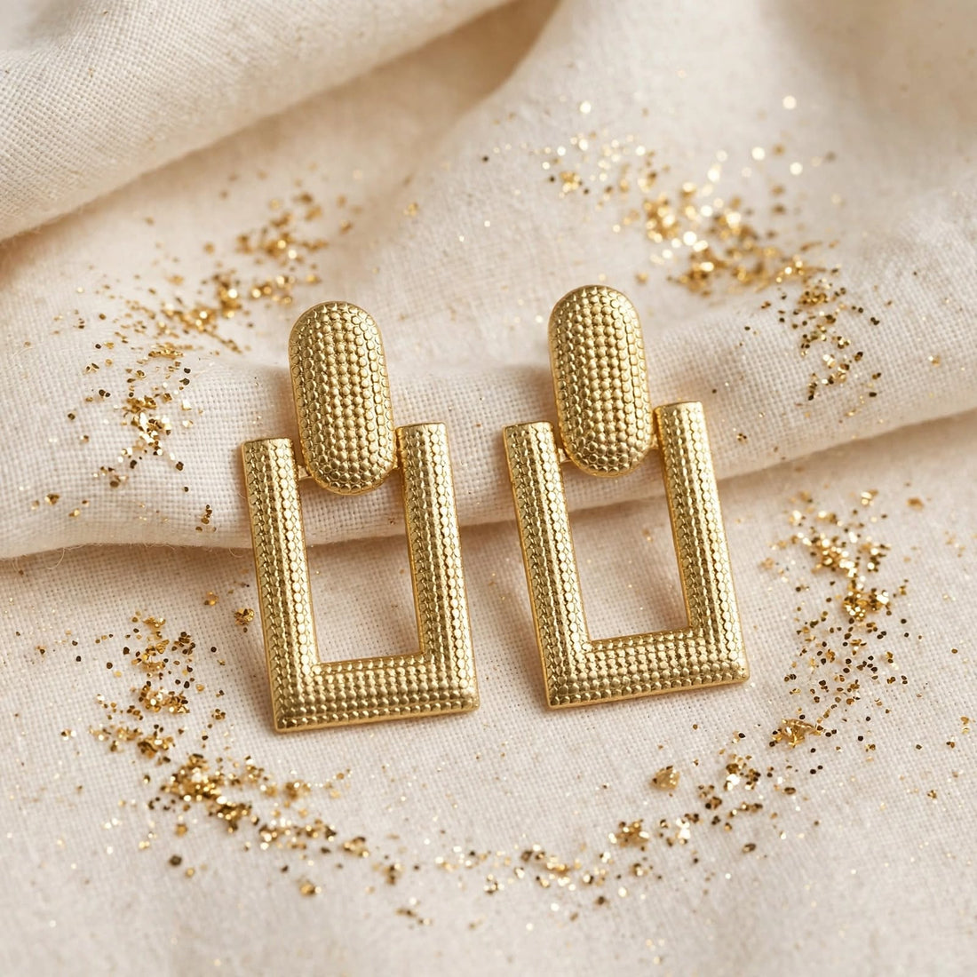 Golden Frame – Textured Rectangle Drop Studs