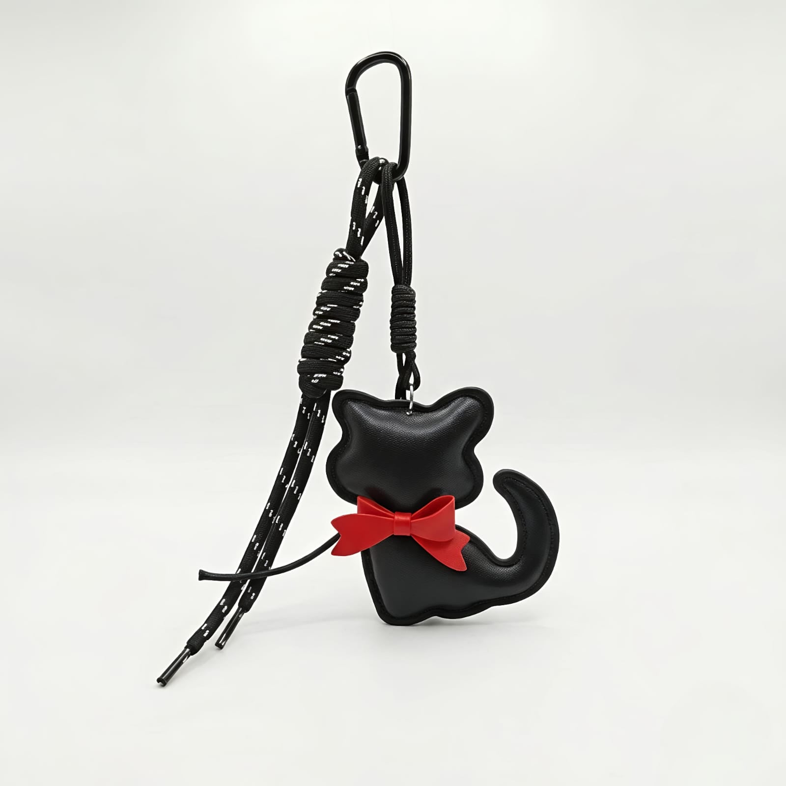 Black Cat Bag Charm with Red Bow