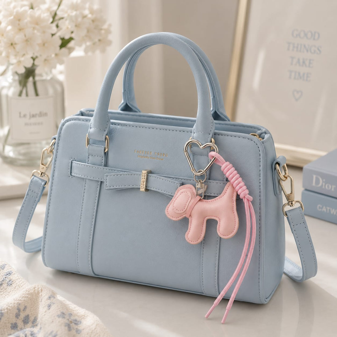 Blush Puppy Heart Keychain