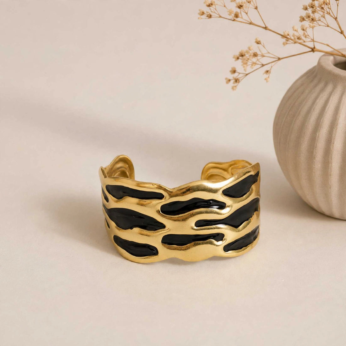 Black Enamel Zebra Cuff