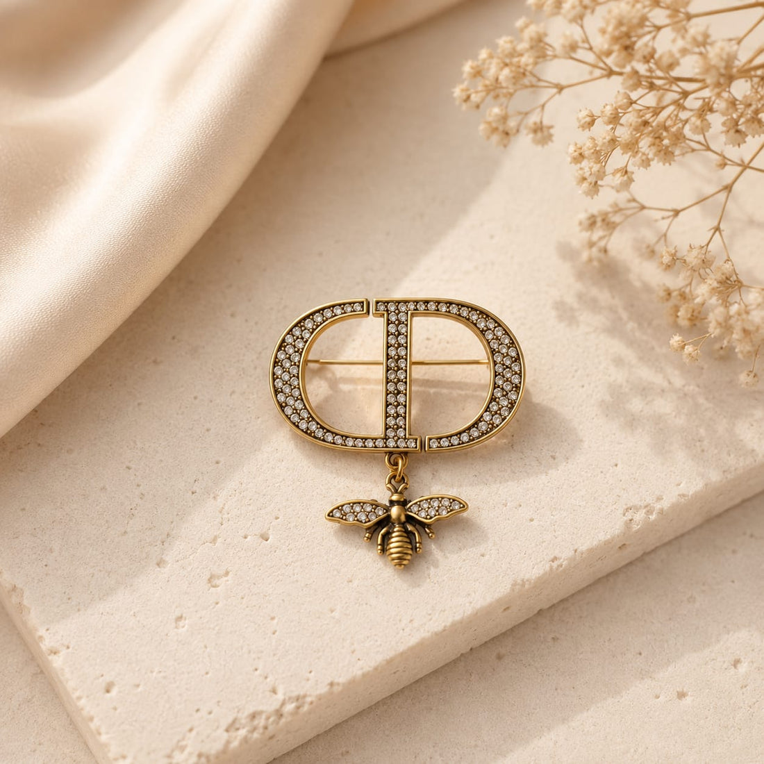 Golden Bee Monogram Brooch
