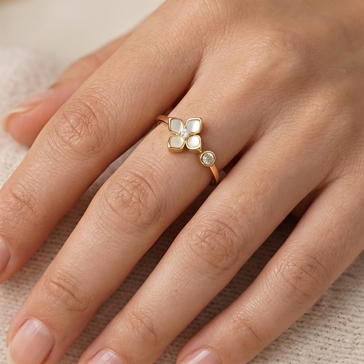 White Bloom Gold Plated Ring