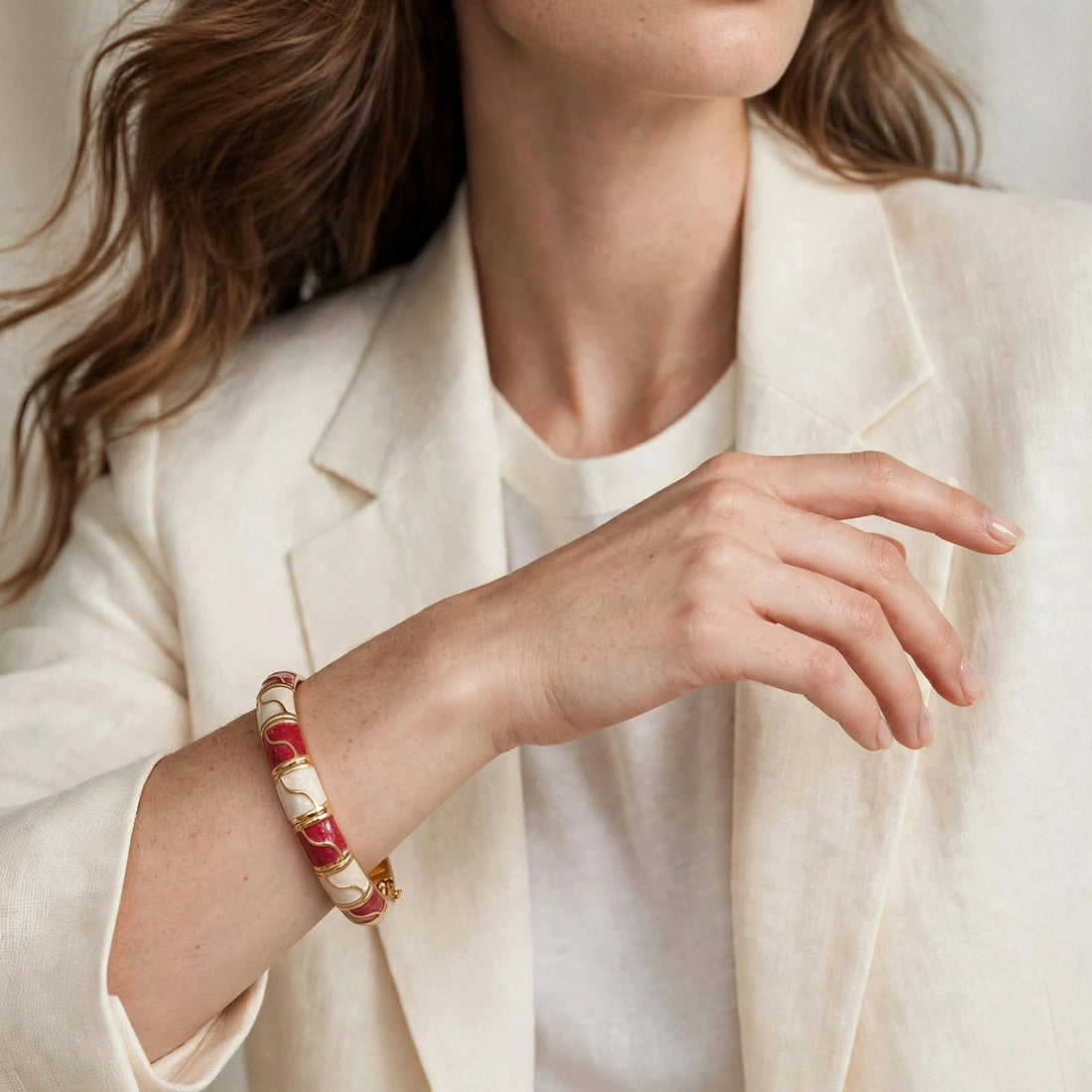 Rosso Bianco Enamel Bangle Bracelet