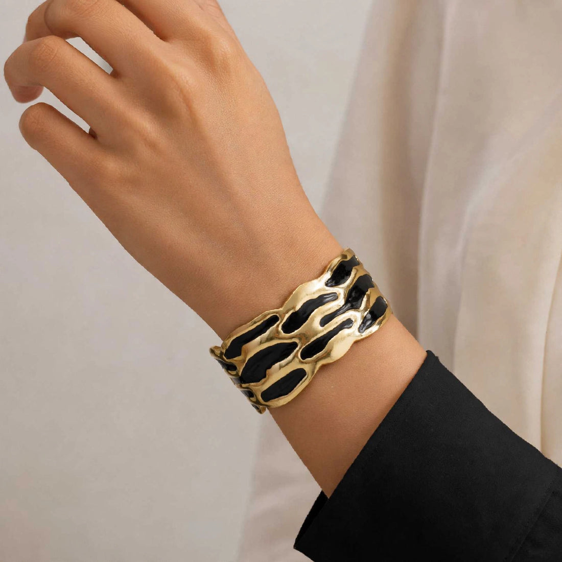 Black Enamel Zebra Cuff