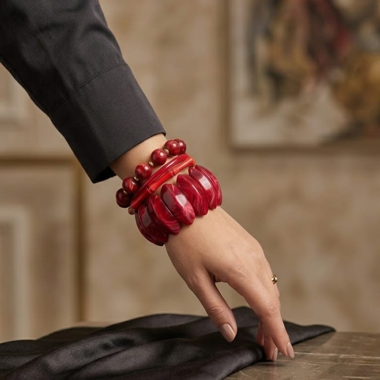 Rossa Bold Stack – 5Pcs Cherry Red Statement Bangles Set