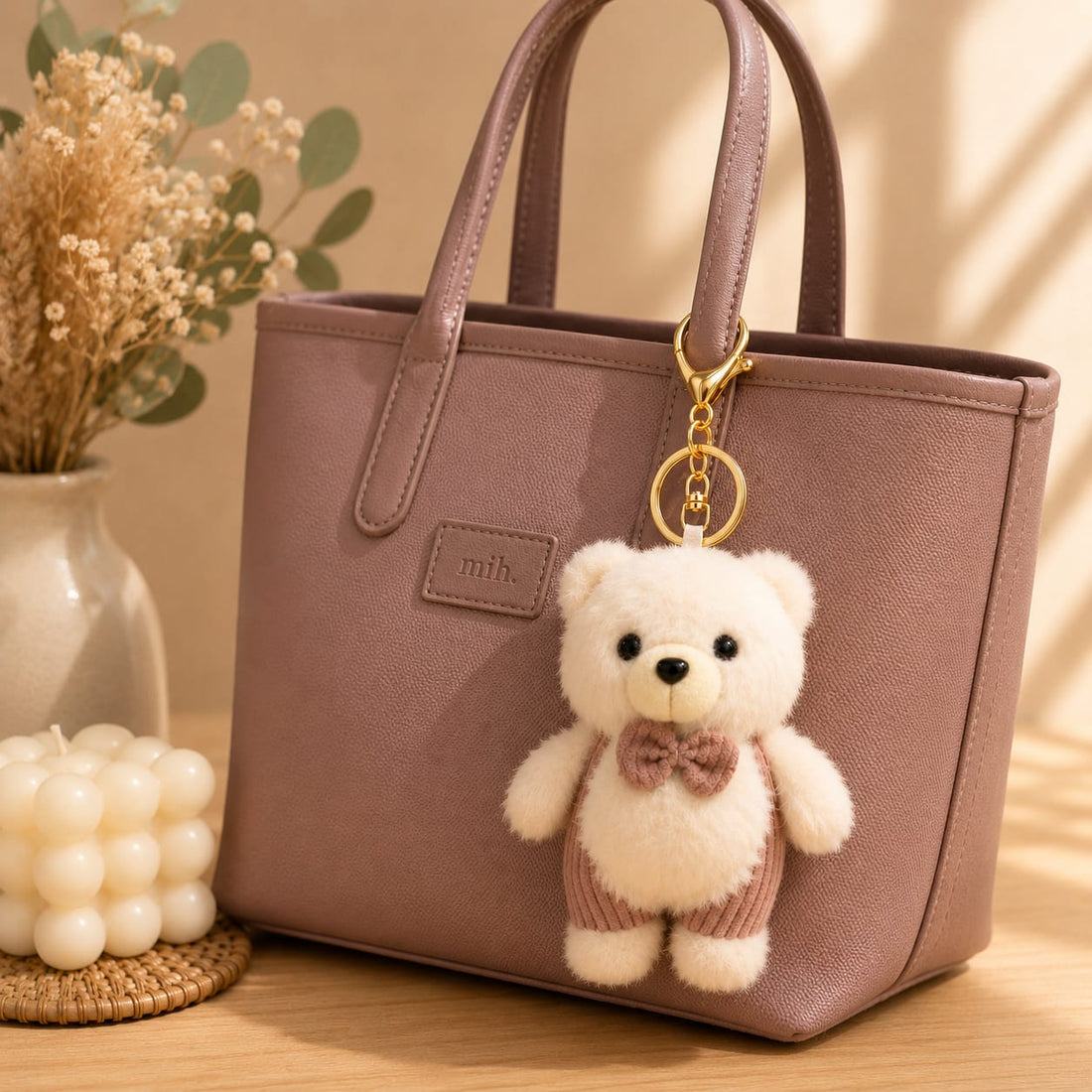 White Teddy Bear Bag Charm