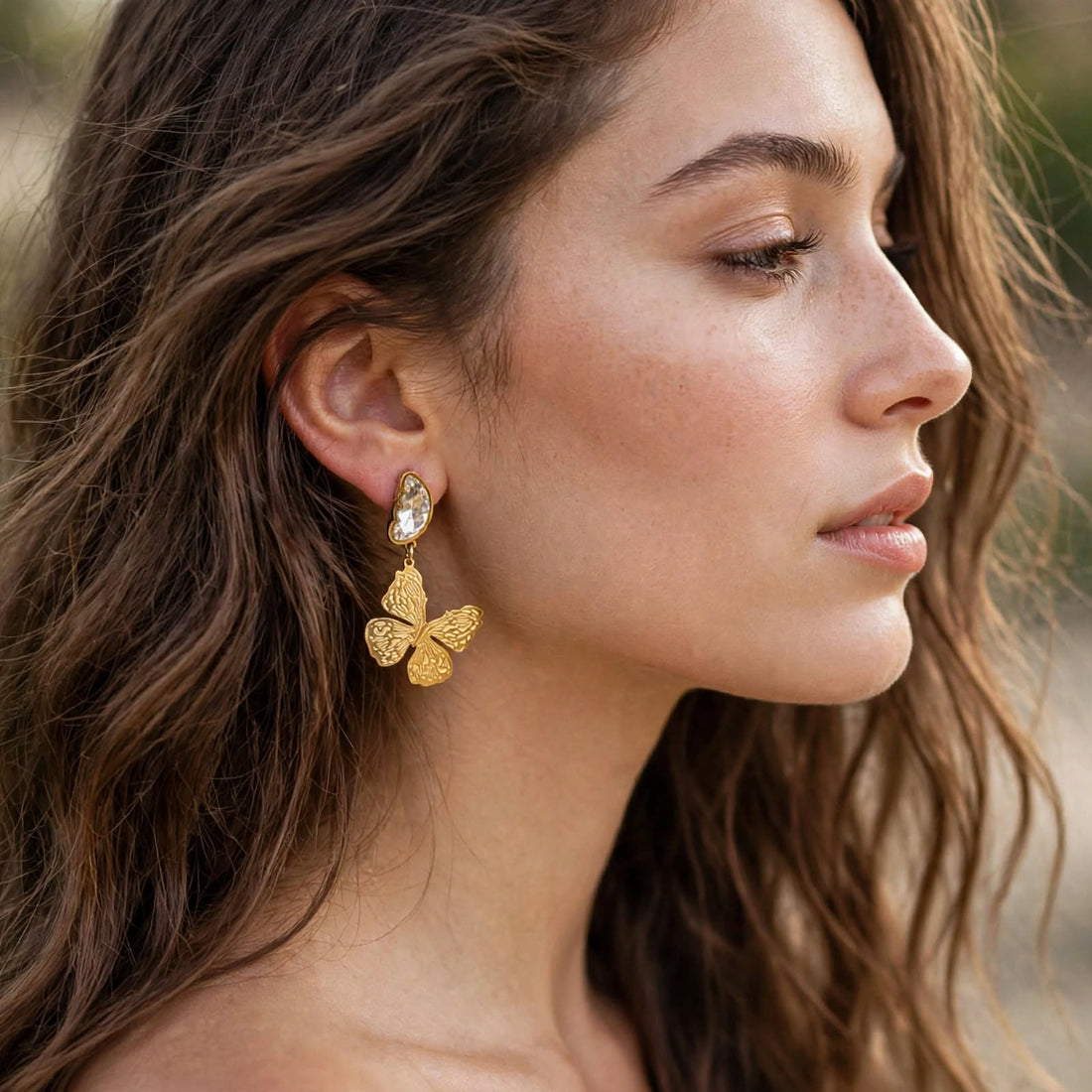 Gold Butterfly Drop Earrings