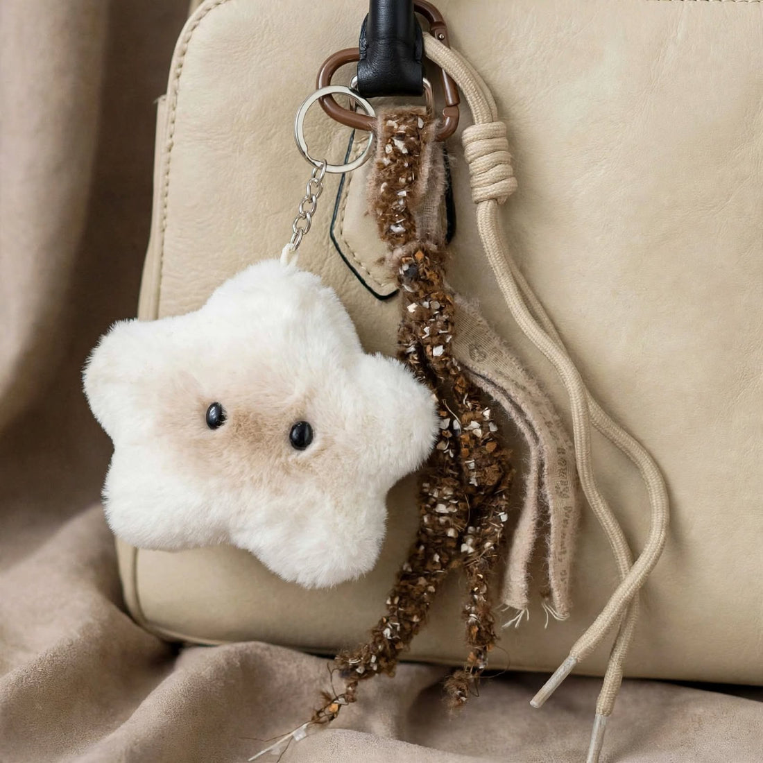 Cloudy Star Fluffy Bag Charm – Cozy Tassel Keychain