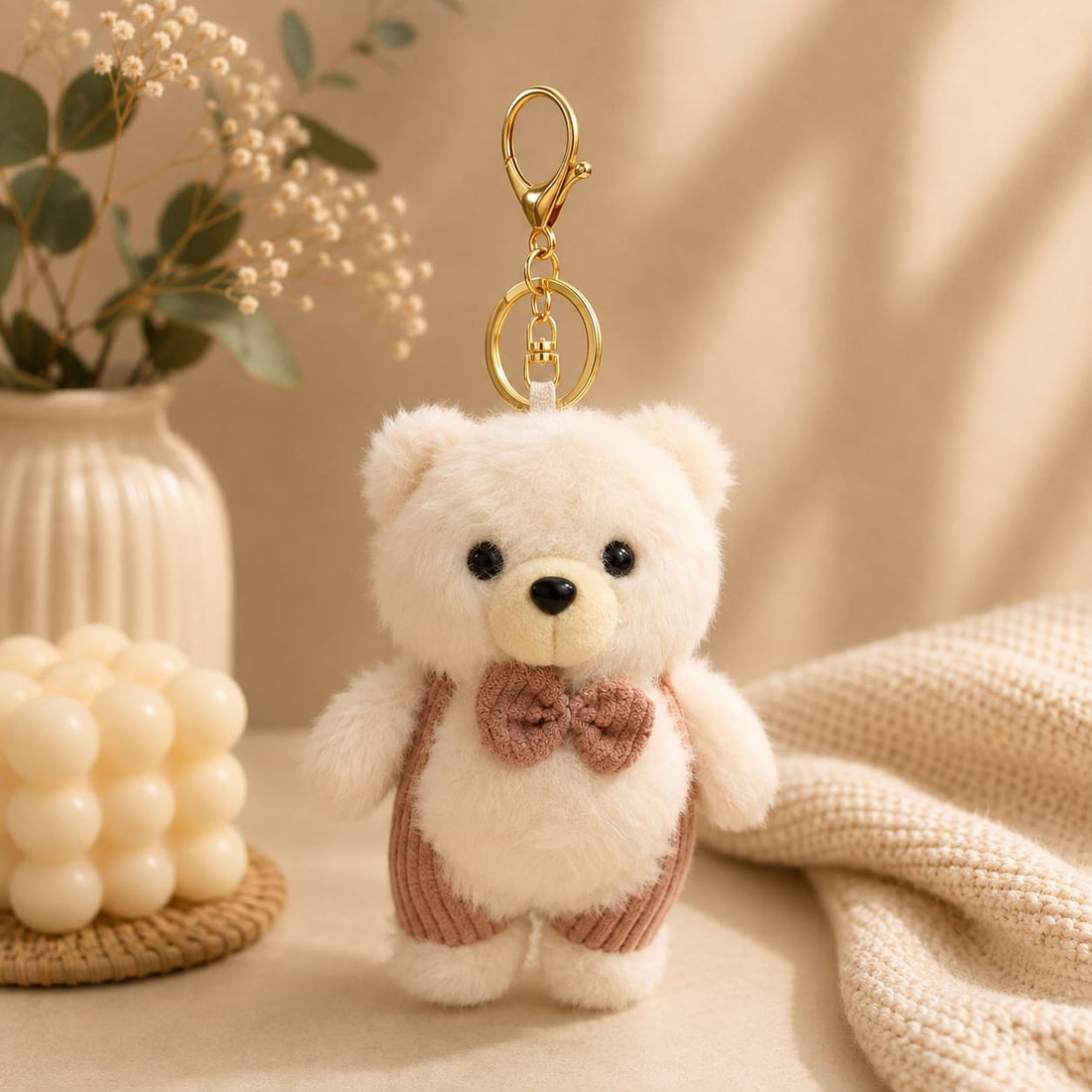 White Teddy Bear Bag Charm