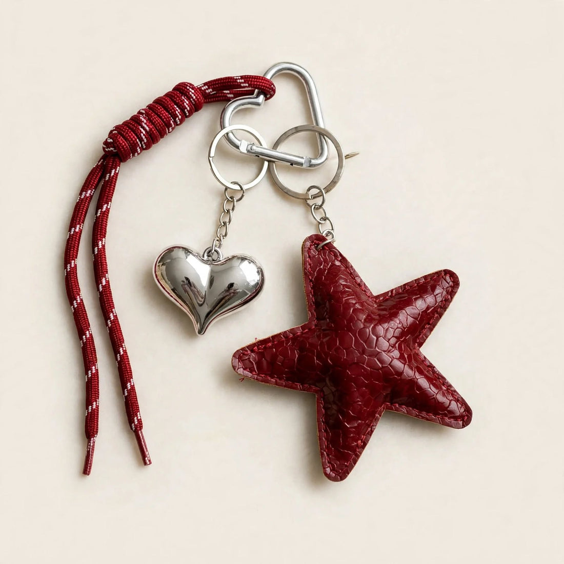 Cherry Starlight Bag Charm – Red Croc Leather with Silver Heart