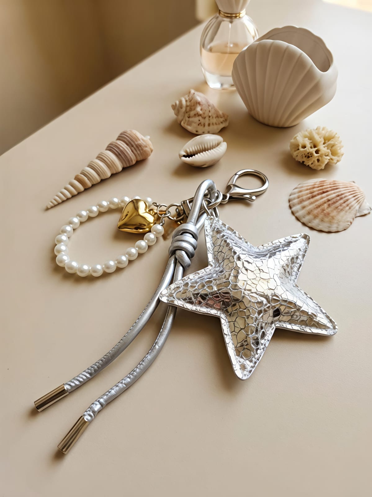 Silver star bag charm