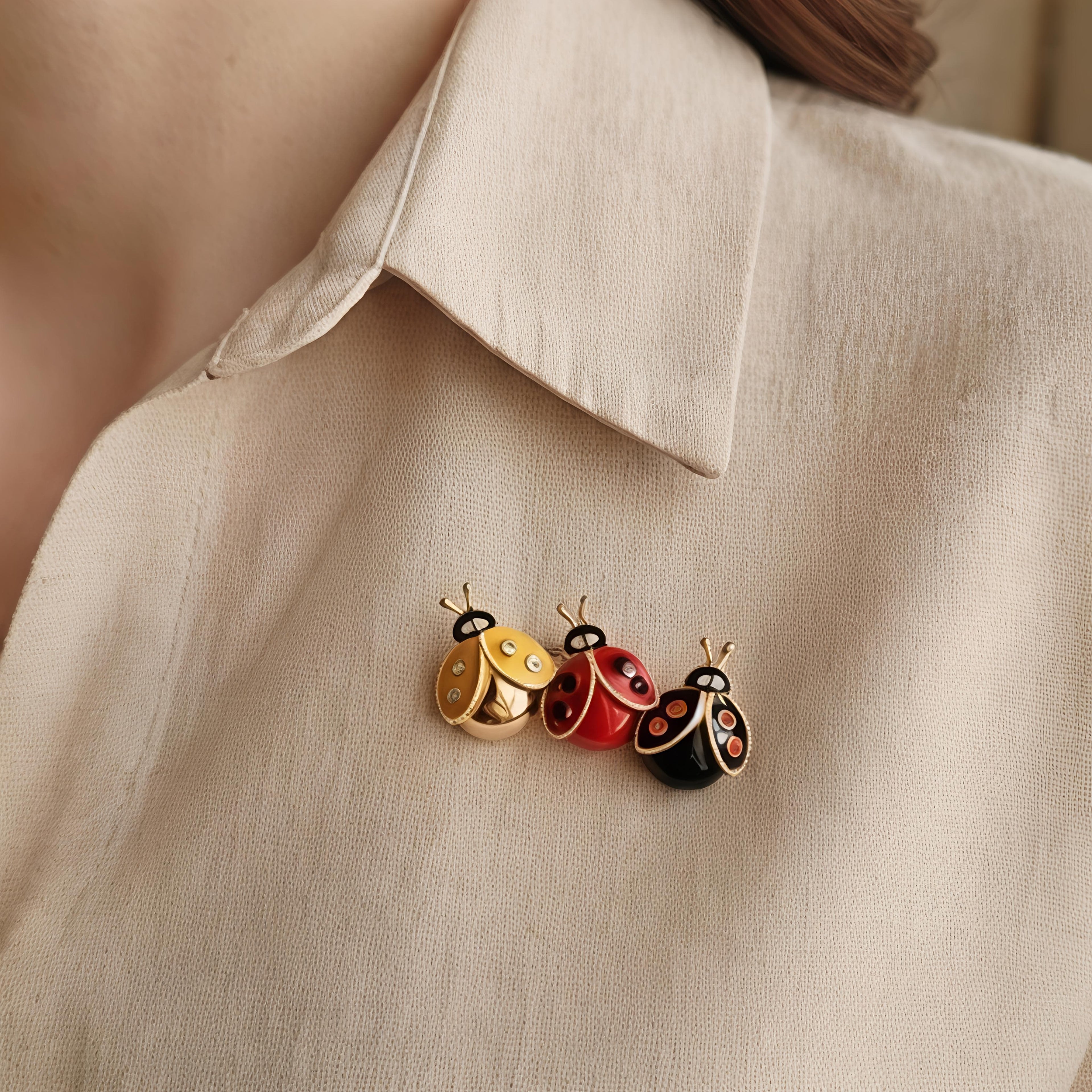 Triple Ladybug Brooch