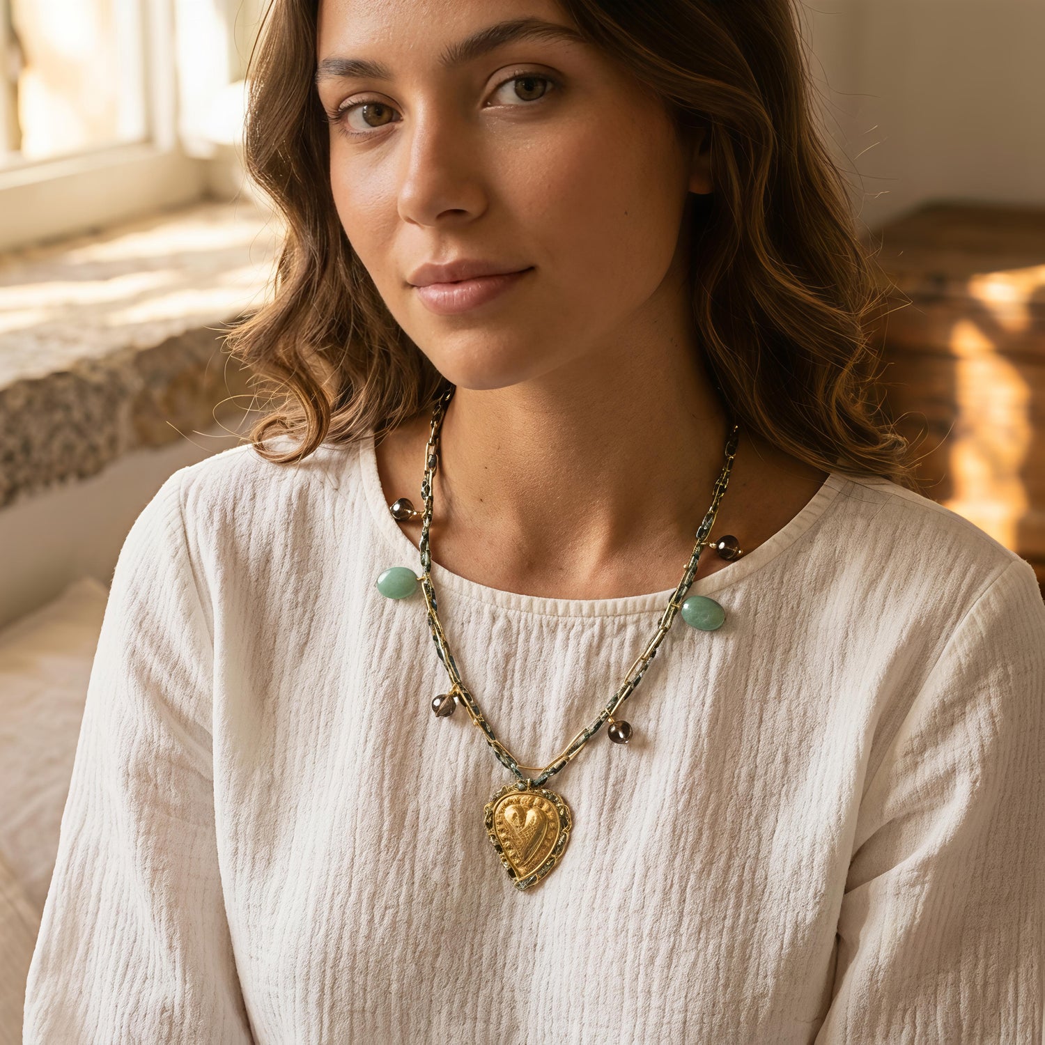 Emerald Heart Charm Necklace